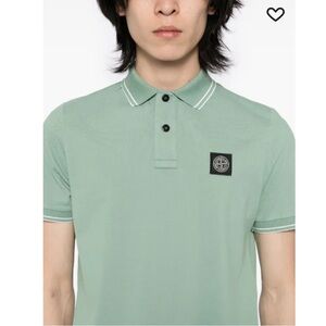 Stone Island Logo Patch Mint Polo Shirt for Men
